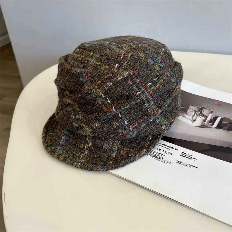 French Tweed Equestrian Hat Womens Autumn and Winter Warm Cap Japanese Literary Folds Fashion Beret Hat 251201 - view 4