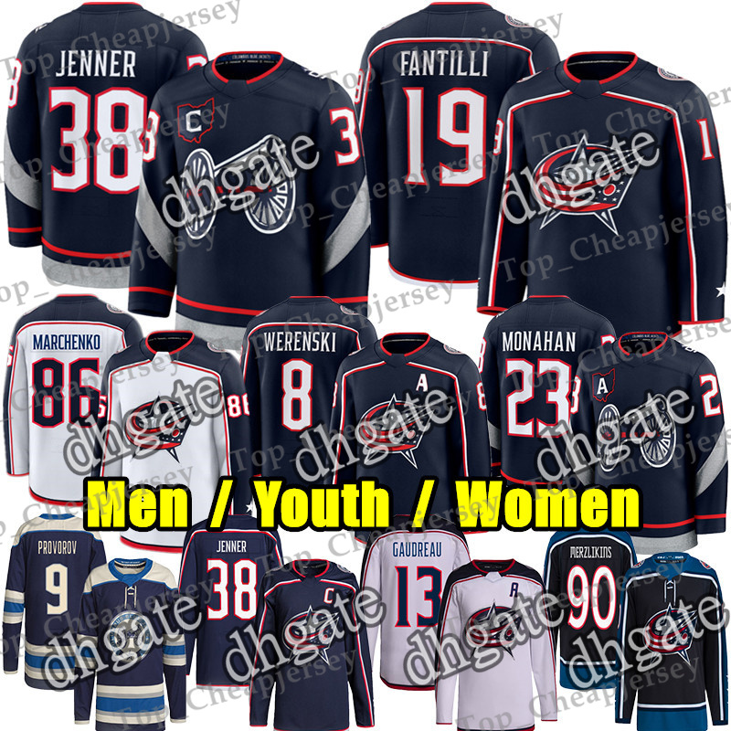 #38 Boone Jenner columbuss hockey jersey blue jackets jersey #23 Sean Monahan Adam Fantilli Kirill Marchenko Johnny Gaudreau Merzlikins Wood Zach Werenski jerseys