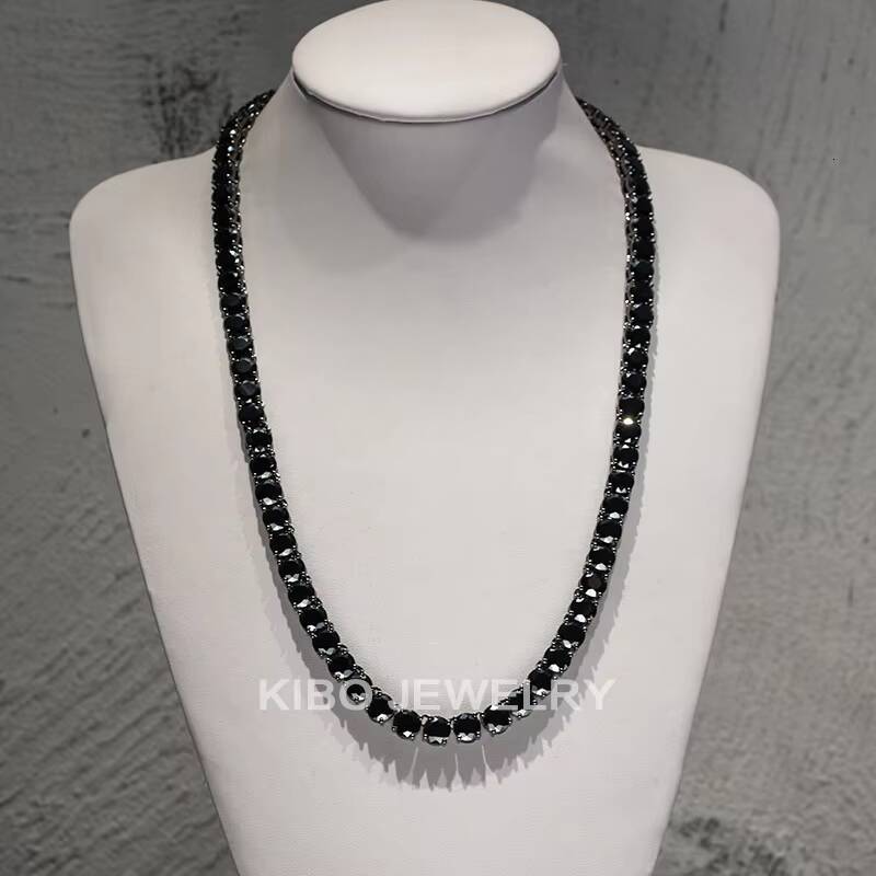 Iced Out Tennis Chain Necklace 925 Sterling Silver Diamond Black Moissanite Tennis Chain