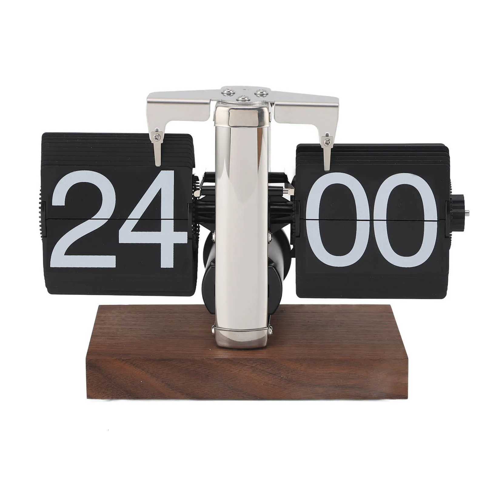 Desk Clock Wood Base Mechanical Clock Stainless Steel Battery Powered Knob Adjust for Living Room M251205