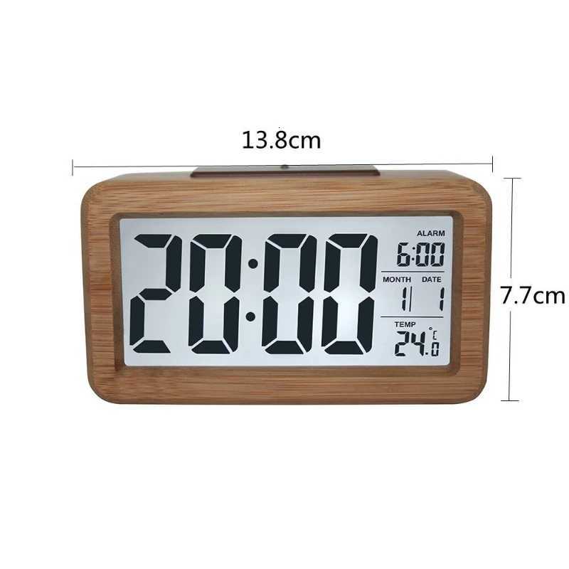 1PC Clock with Large LCD Backlit Display Alarm Clock Wooden Bedside Temperature Snooze Function Brightness Sensor M251205 - view 7
