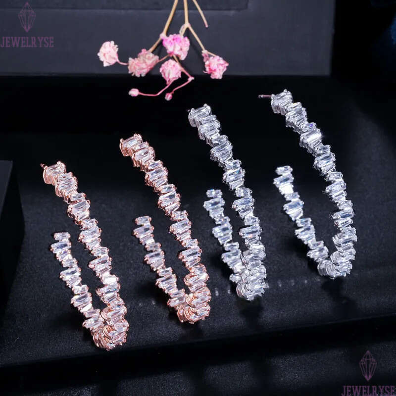 Luxury 925 Silver Post Hoop AAA Cubic Zirconia Designer Earrings Copper Rose Gold White CZ Earring Jewelry Valentines Day For Women Party Gift