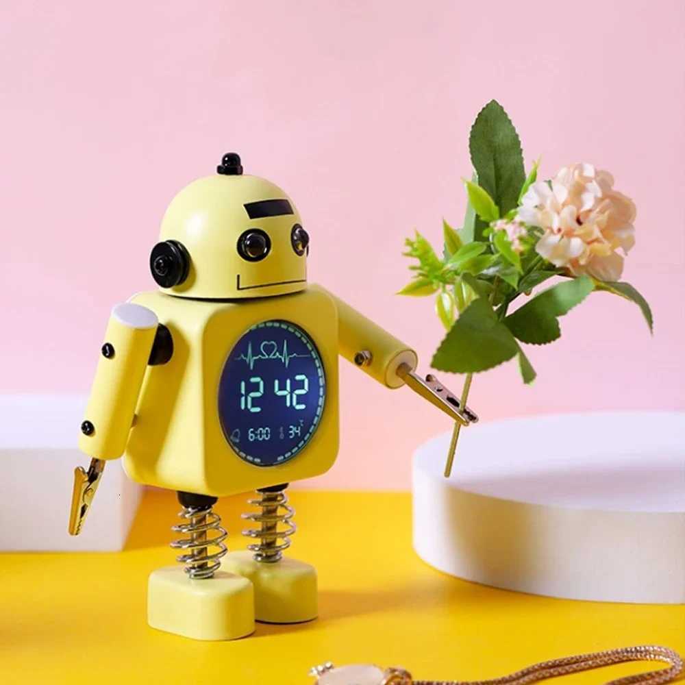 Mute Robot Alarm Clock Metal Creative Luminous Digital Display Design Student Children Bedroom Desk Decoration Multi-Color M251205 - view 4