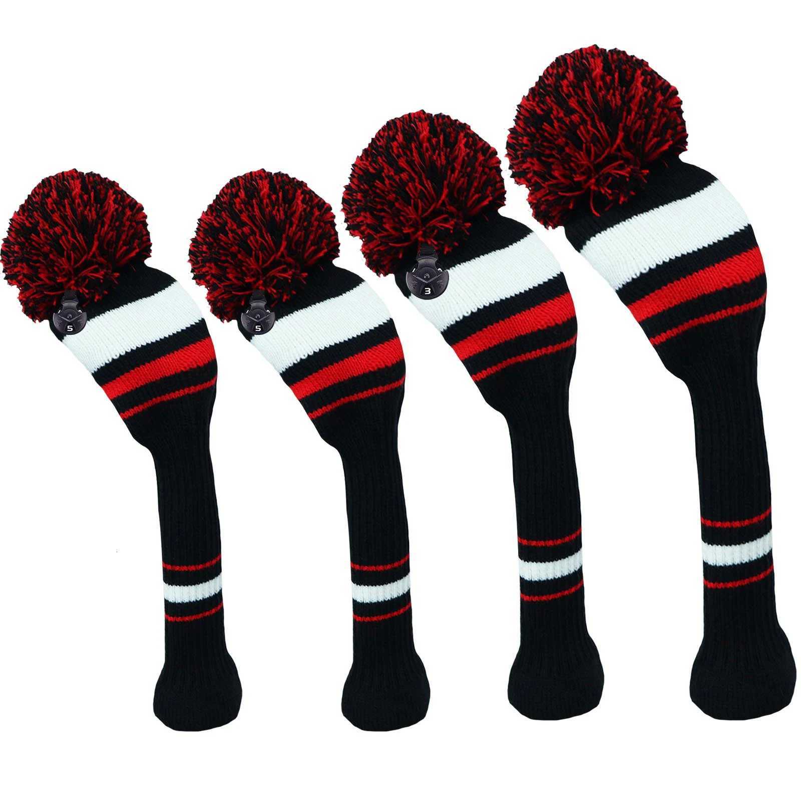 Knitted Golf Club Head Covers 4Pcs/Set Stretchable Pom-Pom Cover for Driver Fairway Wood Striped Contrast Colors Y251205