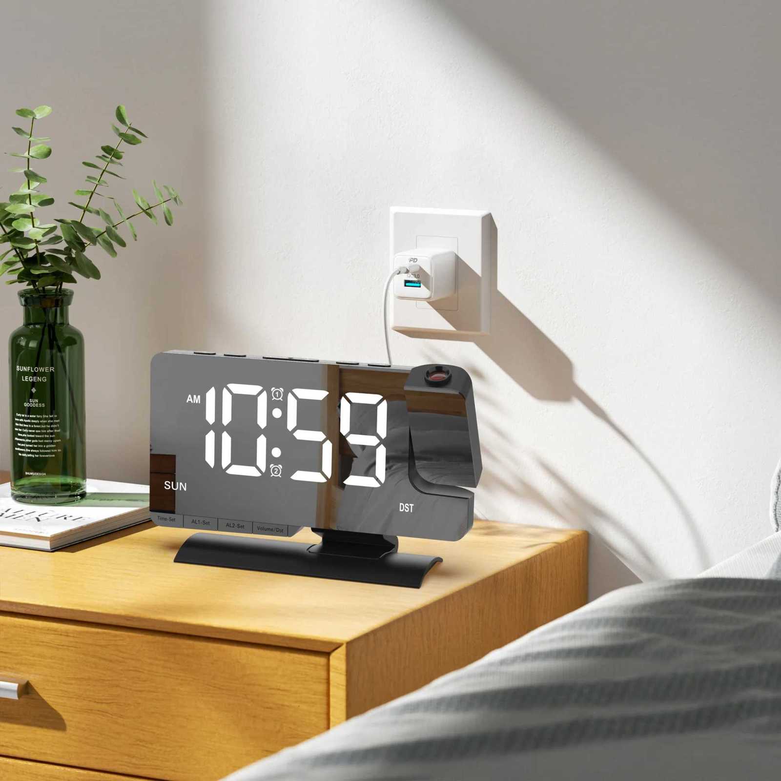 Office Student LED Projection Alarm Clock 180 Rotating Digital Clock Weekday/Weekend Mode Dimmer Multifunctional M251205 - view 4