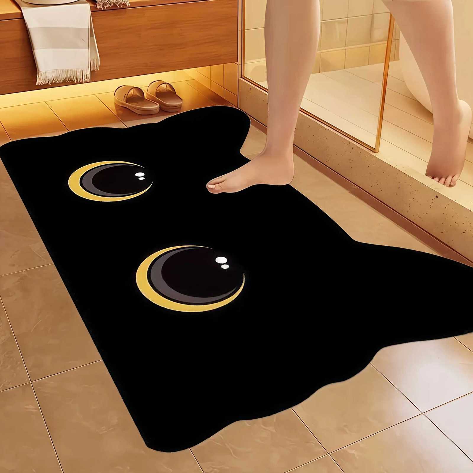 VIKAMA Black Cat Floor MatCute Cartoon Bathroom Mat Welcome MatWaterproof Non-slip Doormat Toilet Floor Rug Home Decoration H251205