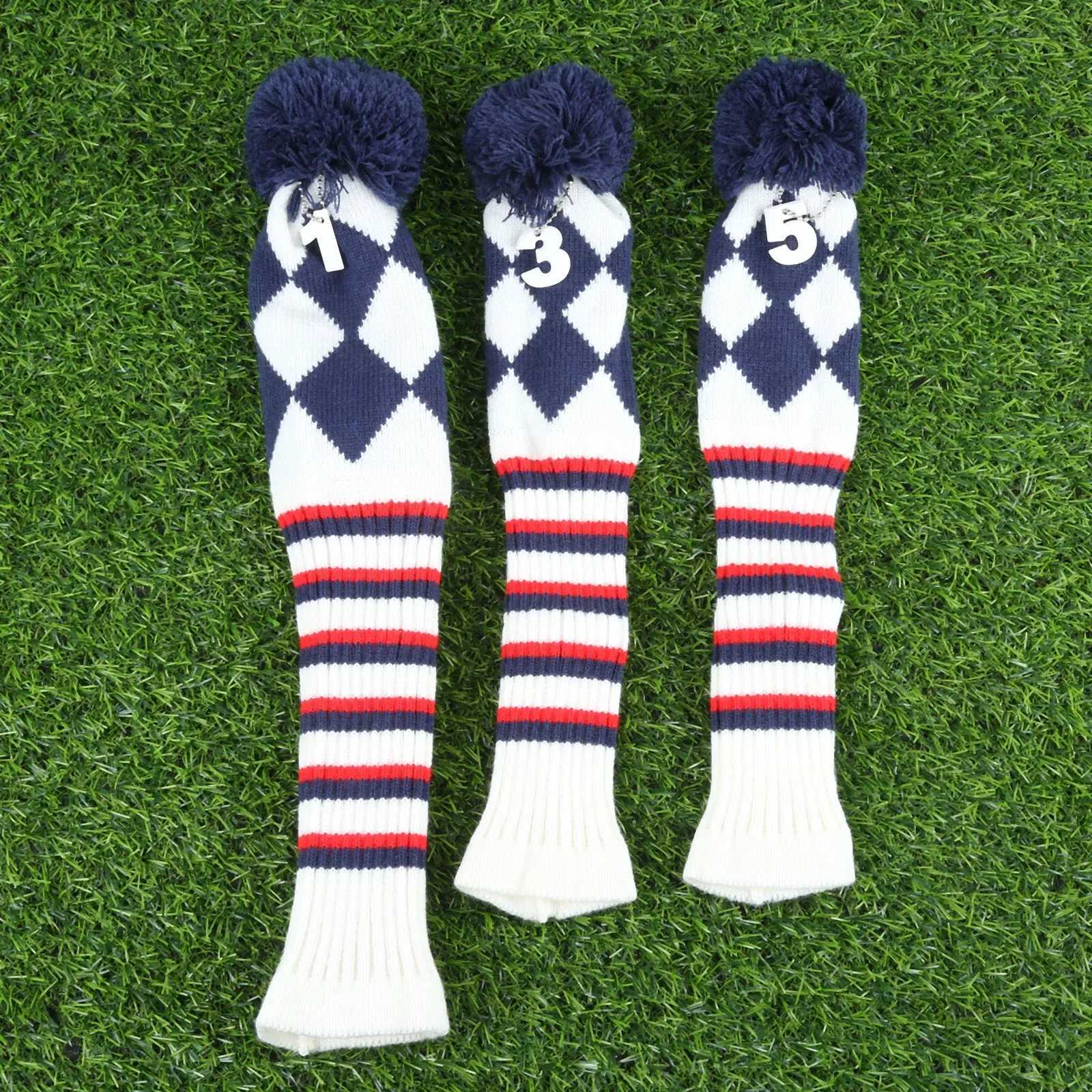 3Pcs No1 3 5 Head Covers Knitted Sock Navy Blue Golf Club Cover Headcover Set For Driver/Fairway Wood Y251205