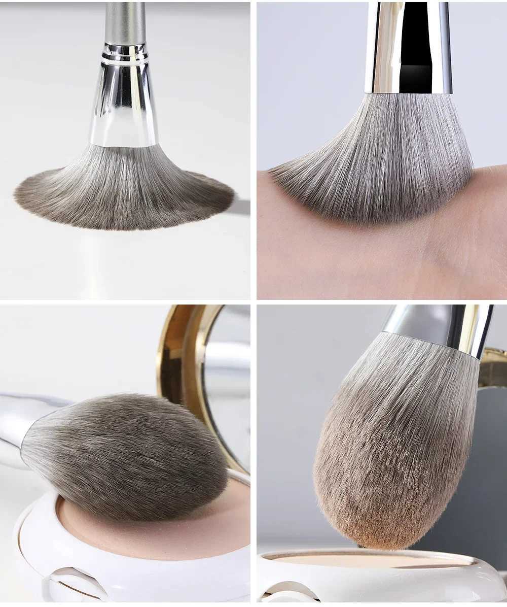 14pcs Silver Makeup Brushes Set Powder Grey Blush Concealer Foundation Eyeshadow Eyeliner Eye Cosmetics Face Beauty ToolsT251205