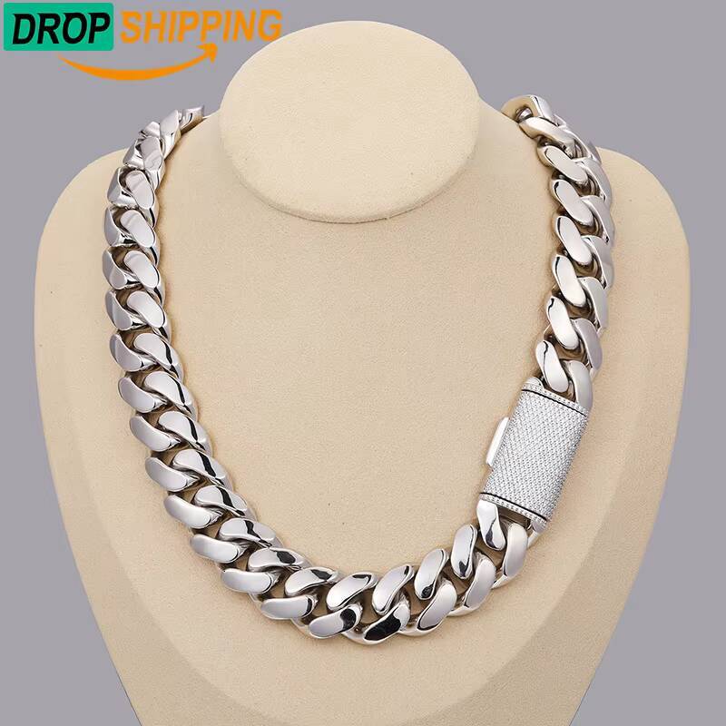 Dropshipping Hip Hop Jewelry 20mm Sterling Silver VVS Moissanite Iced Out Box Clasp Miami Cuban Link Chain Necklace for Men