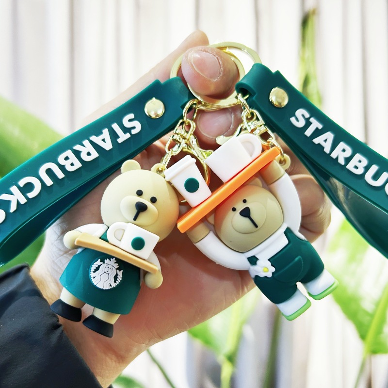 Starbucks Milk Tea Cup Keychain & Bear Plush Charm Couple & Student Backpack Accessory Small Gift Free Shipping