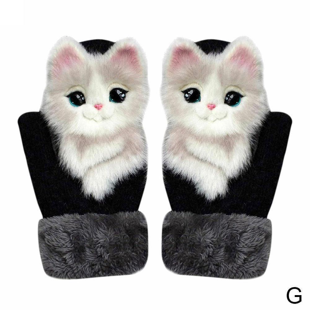Funny Cute Cat Cartoon Winter Warm Childrens Gloves Plus Velvet Thickened Girls Adults Gloves Christmas Gifts Kids Knit Mittens 240913