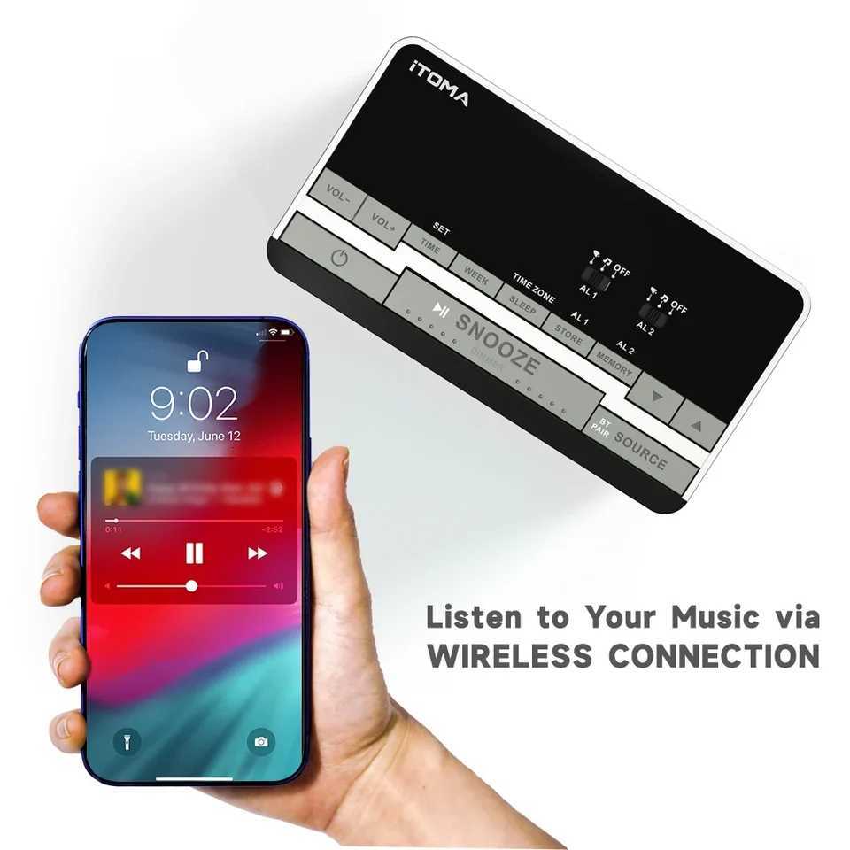 iTOMA 3501 Bluetooth Alarm Clock Dual Alarm FM Radio Stereo Speakers Snooze Dimmer USB Charging M251205