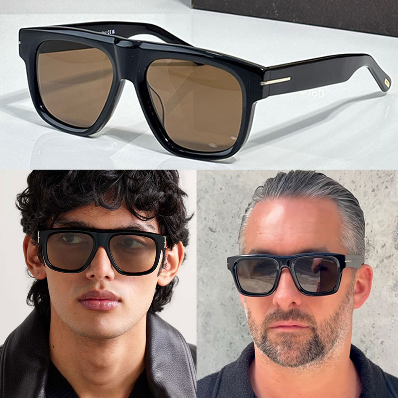 ICON GEOMETRIC SUNGLASSES TF1201 Mens Retro narrow frame rectangular glasses Classic Business Sunglasses Brown polarized lens protection with box