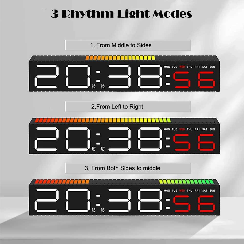 Digital LED Alarm clock with Colorful Music Rhythm Pickup Lighting Bar Gift Table Clock for Home Decoration M251205 - view 5
