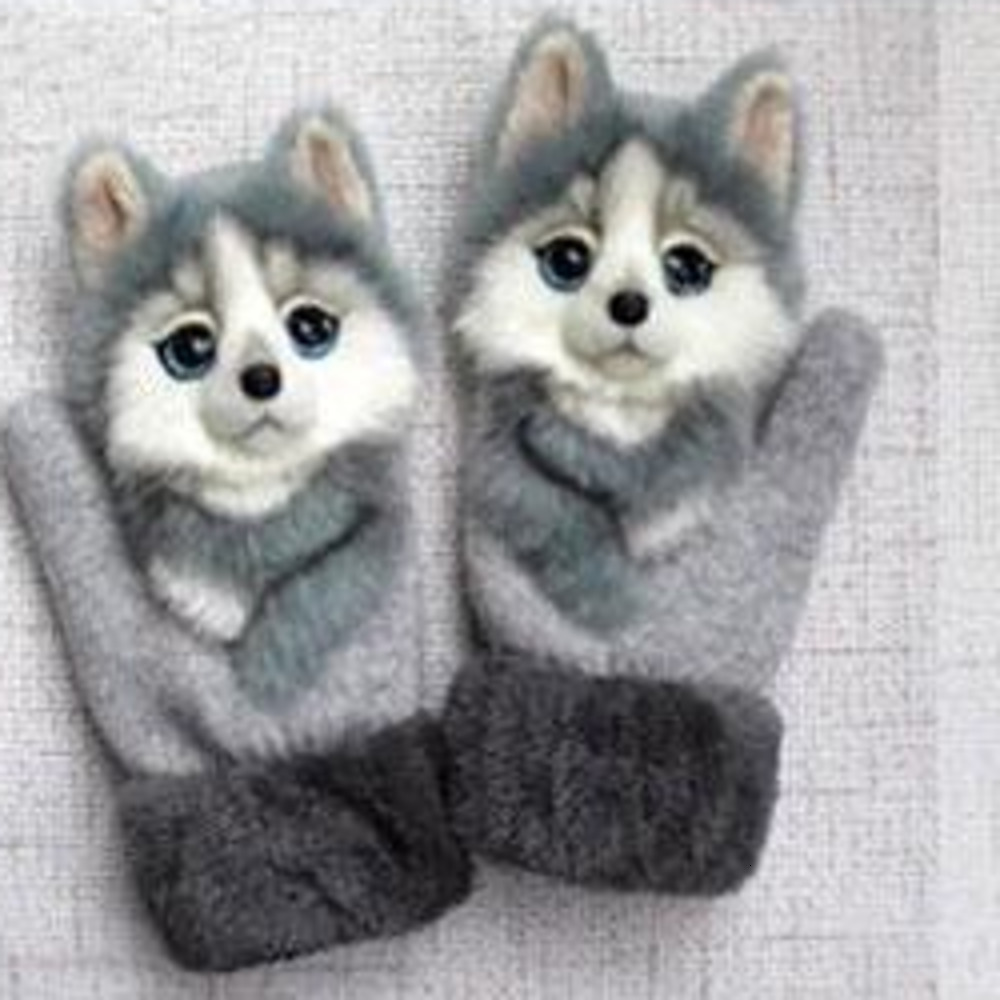 Funny Cute Cat Cartoon Winter Warm Childrens Gloves Plus Velvet Thickened Girls Adults Gloves Christmas Gifts Kids Knit Mittens 240913