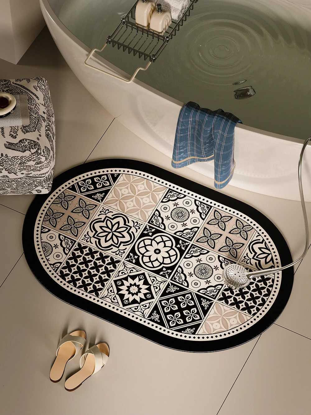 VIKAMA Lofis French Retro Style Ceramic Tile Bathroom Floor Mat Anti-Slip Foot Pad Water Absorbing Quick-Drying Home Decoration H251205