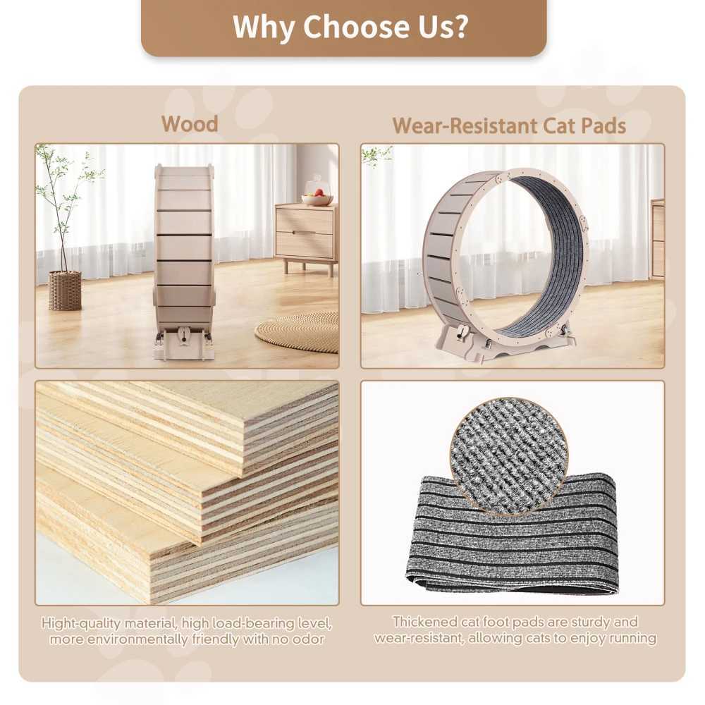 Cat Exercise Wheel For Indoor Cats Cat Running Wheel With Carpeted Runway 41 Natural Wood Color M251205