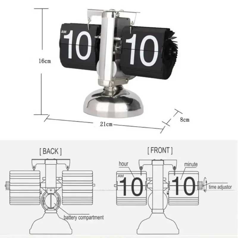 Retro Minimalist Flip Clock Stainless Steel Flip Internal Gear Quartz Clock Black/White Home Small Desktop Clock Digital Bedroom M251205 - view 7