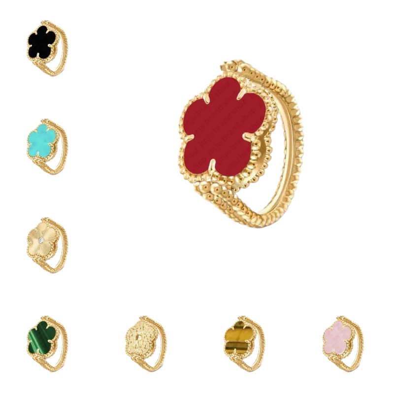 designer ring jewelry woman 15mm clover ring Minimalist lucky flower mother of pearl turquoise rotatable ring 925 silver rose gold jewelery luxury designer ring