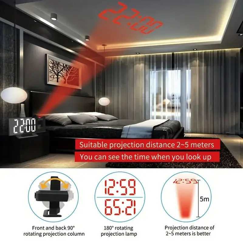 180 LED Digital Alarm Clock Projection Clock Table Clock with Time Temperature Display Backlight Snooze Clock for Home Bedroom M251205 - view 3