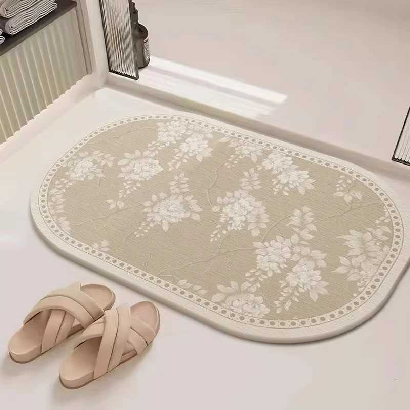 VIKAMA Light Luxury European Flower Oval Bathroom Floor Mat Diatomite Toilet Floor Mat Bath Door Carpet Home Decoration H251205