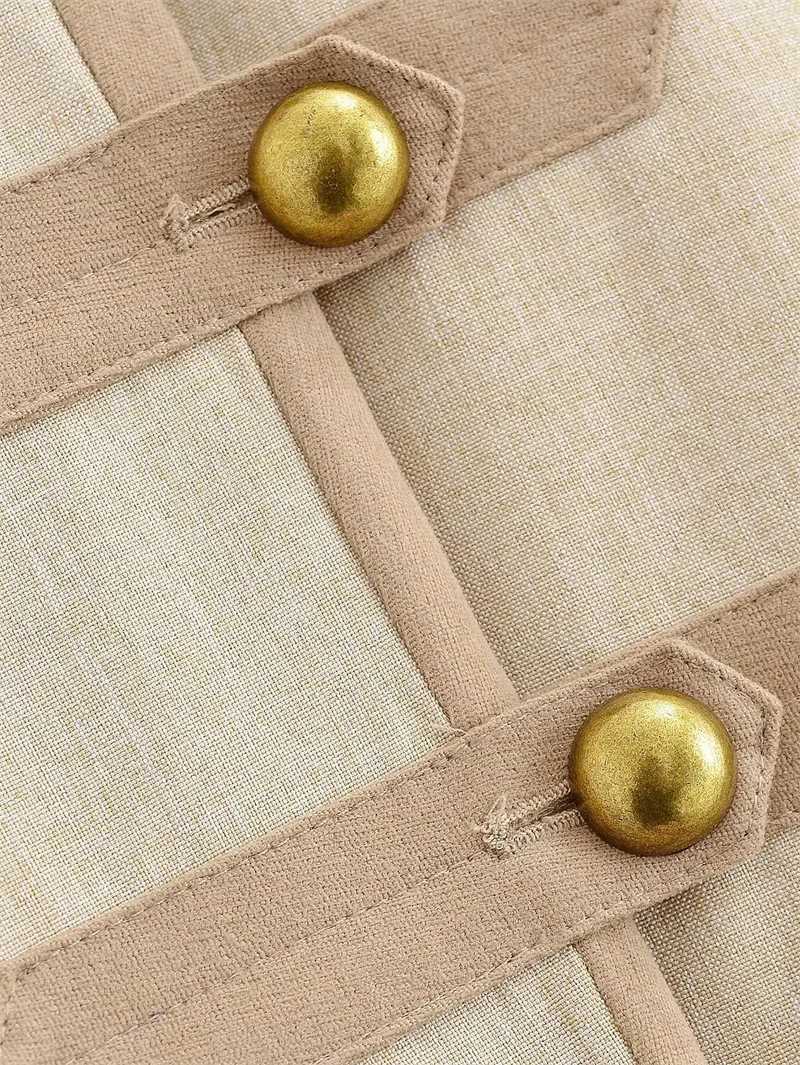 Womens Jacket 2025 Winter New Style Khaki Long-Sleeve Stand Collar Retro Napoleon Button Short Coat Fashionable and Stylish J251205