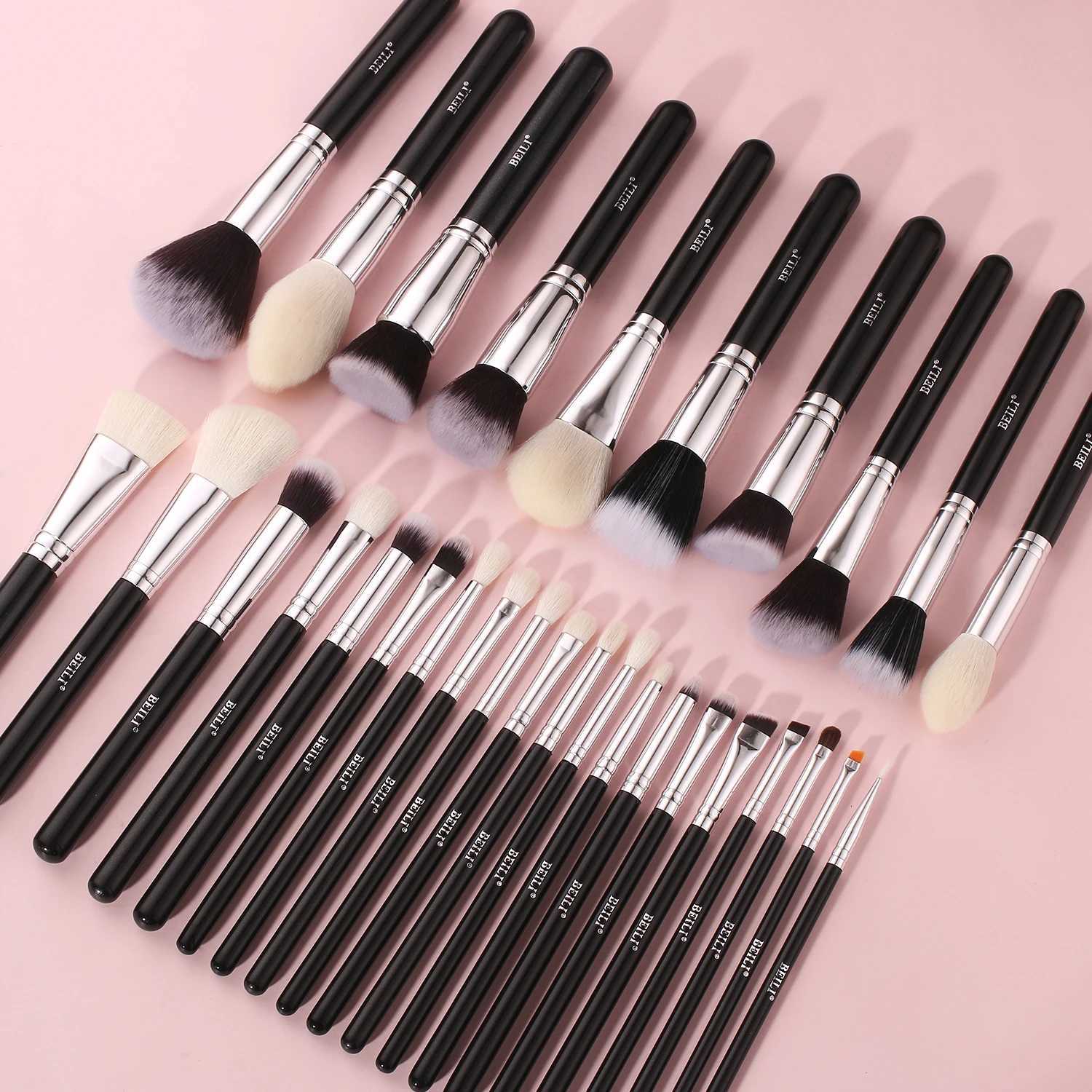 BEILI Black Makeup brushes set Professional Natural goat hair brushes Foundation Powder Contour Eyeshadow make up brushesT251205