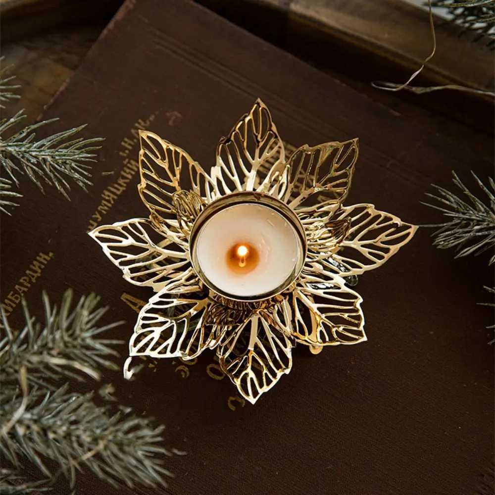Candle Tray Modern Snowflake Candle Holders Flower Shape Iron Christmas Candleholder Golden Teght Holders Wedding Y251205