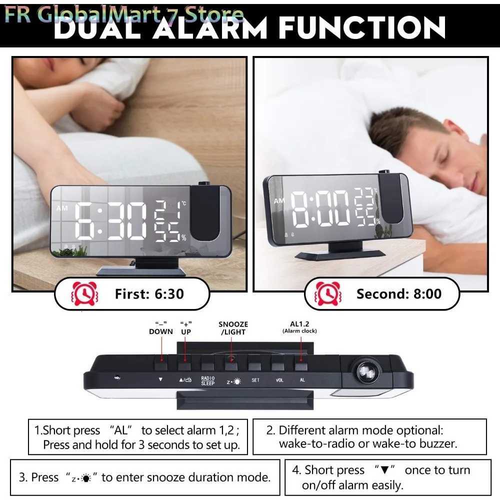 LED Screen Digital USB Wake Up FM Radio Time Projector Week Table with Date Temperature Humidity Decor Display Home Clock M251205 - view 6
