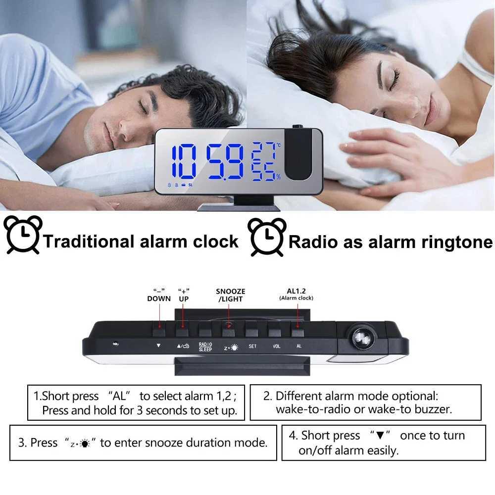 LED Digital Projection Alarm Clocks USB Electronic Ceiling Projector Alarm Clock with FM Radio for Bedroom Bedside Desktop Clock M251205 - view 3