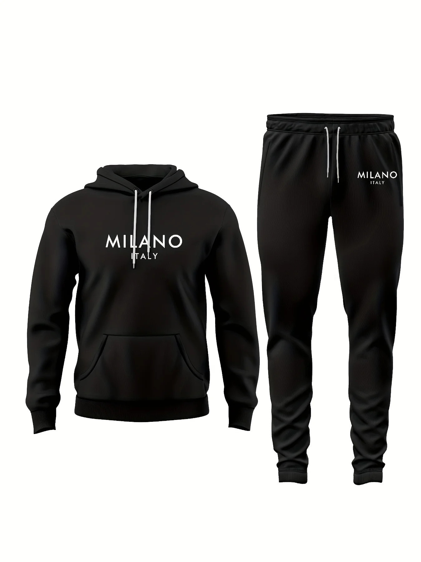 Mens Autumn/Winter Casual Warm MILANO ITALY Letter Printed Loose Thick Velvet Sports HoodieSweatpants Set 251204
