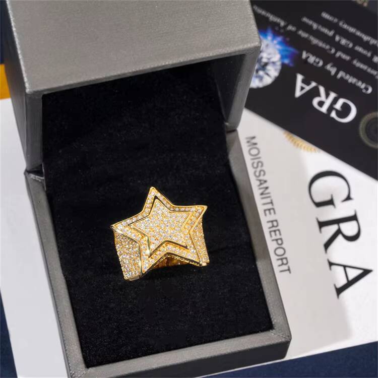 Wholesale Moissanite Ring Men Pentagram Ring Hip-Hop S925 Silver Moissanite Jewelry Star Ring