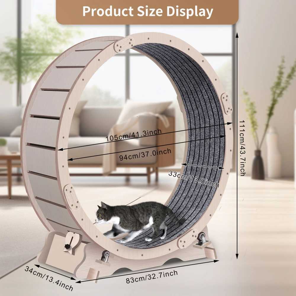 Cat Exercise Wheel For Indoor Cats Cat Running Wheel With Carpeted Runway 41 Natural Wood Color M251205