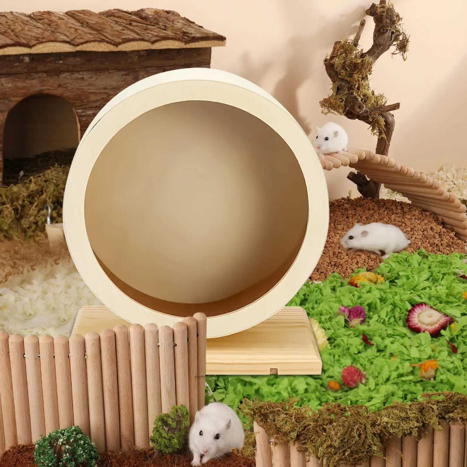 1pcs Hamster Running Wheel Mute Wooden Spinner Small Animal Toys Roller Sports Golden Bear Landscaping Small Pet Supplies M251205