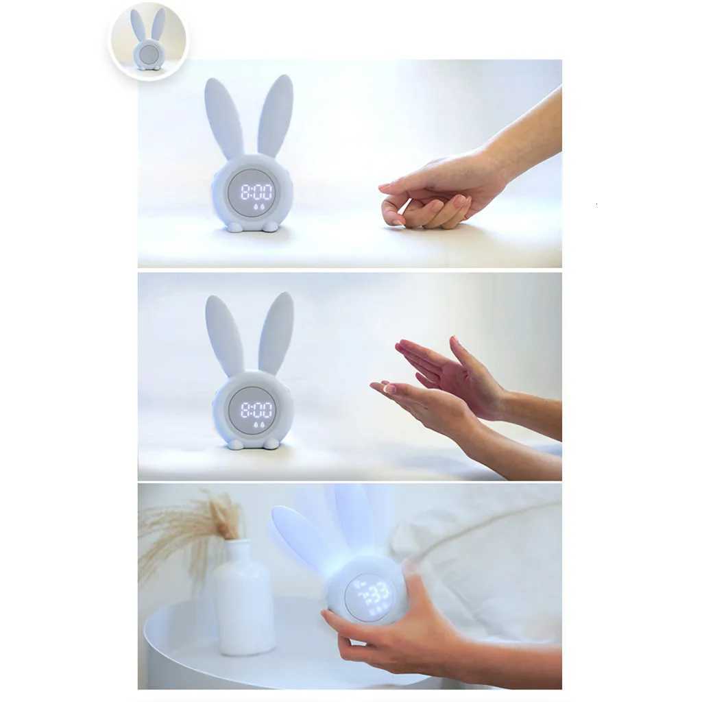 Alarm Clock Mini Powerful LED Intelligent Desk Peripherals Sound Control Cute Rabbit Night Lamp Digital Alarm Clock Fan Time M251205 - view 3