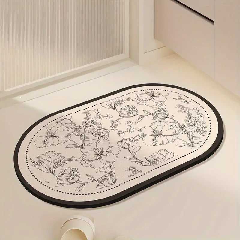 VIKAMA Light Luxury European Flower Bathroom Absorbent Floor Mat Diatomite Toilet Floor Mat Bath Door Carpet Home Decor H251205