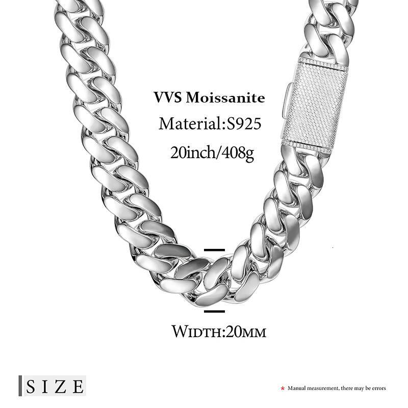 Dropshipping Hip Hop Jewelry 20mm Sterling Silver VVS Moissanite Iced Out Box Clasp Miami Cuban Link Chain Necklace for Men