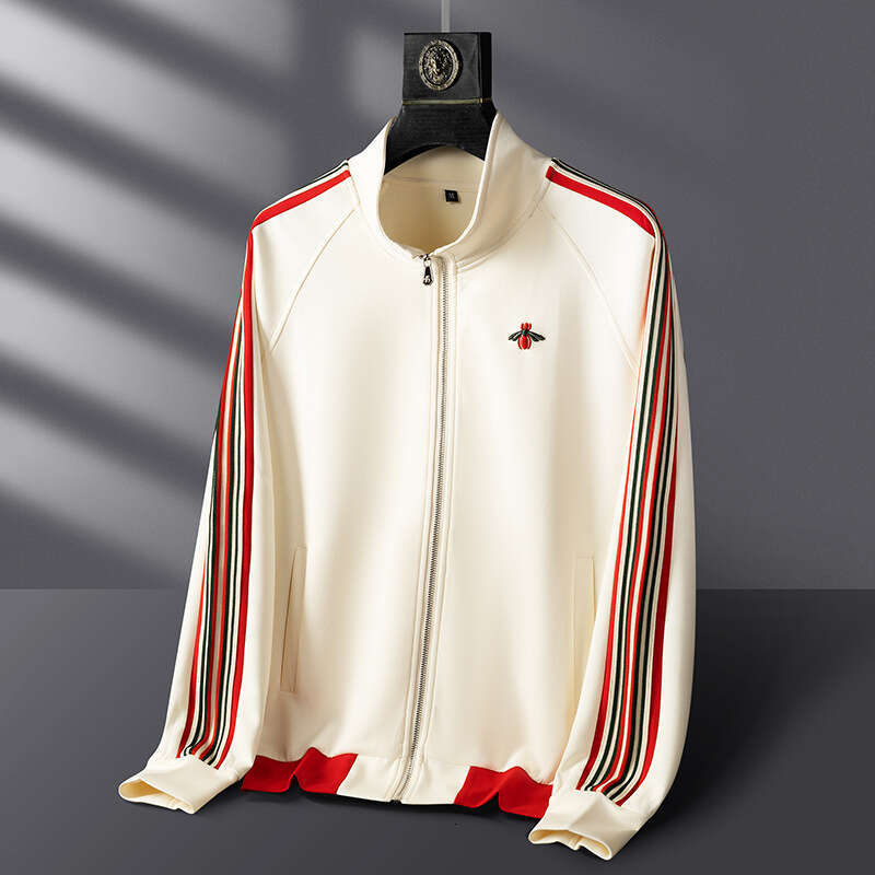 Minglu Bee Embroidery Elasticity Men's Sweatshirts Luxury Stand Collar Zipper Spring Autumn Sport Casual Cotton Male Hoodies 4XL