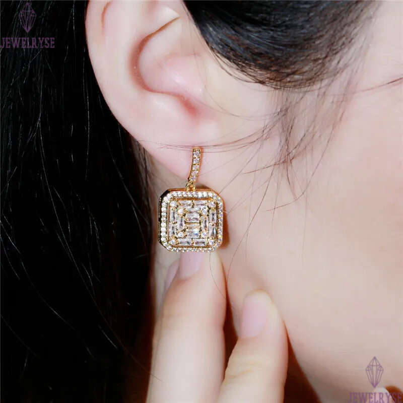 Luxury designer earring Jewelry Square 925 Silver Post Charm Earrings AAA Cubic Zirconia Copper 18k Gold White CZ Earring For Women Party Girls Valent