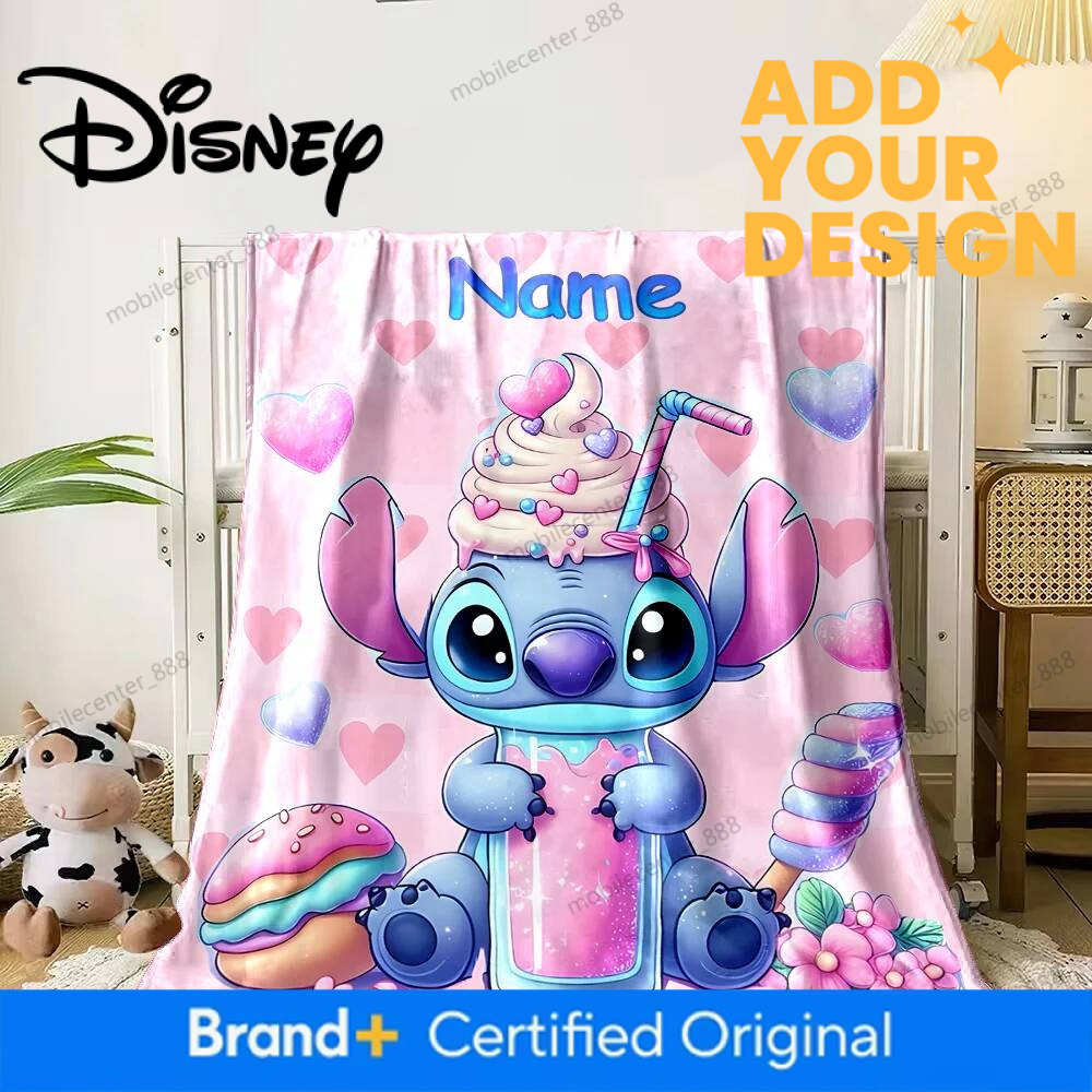custom 1PC Disney Stitch Printed Blanket Can Be Custom with Name, Soft Warm, Suitable for Home, Office, Camping and Car Girls Gifts