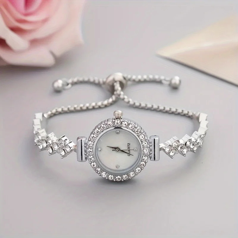 1 piece of elegant womens quartz watch paired with ious rhinestone embellishment - gold simulated bracelet 251128