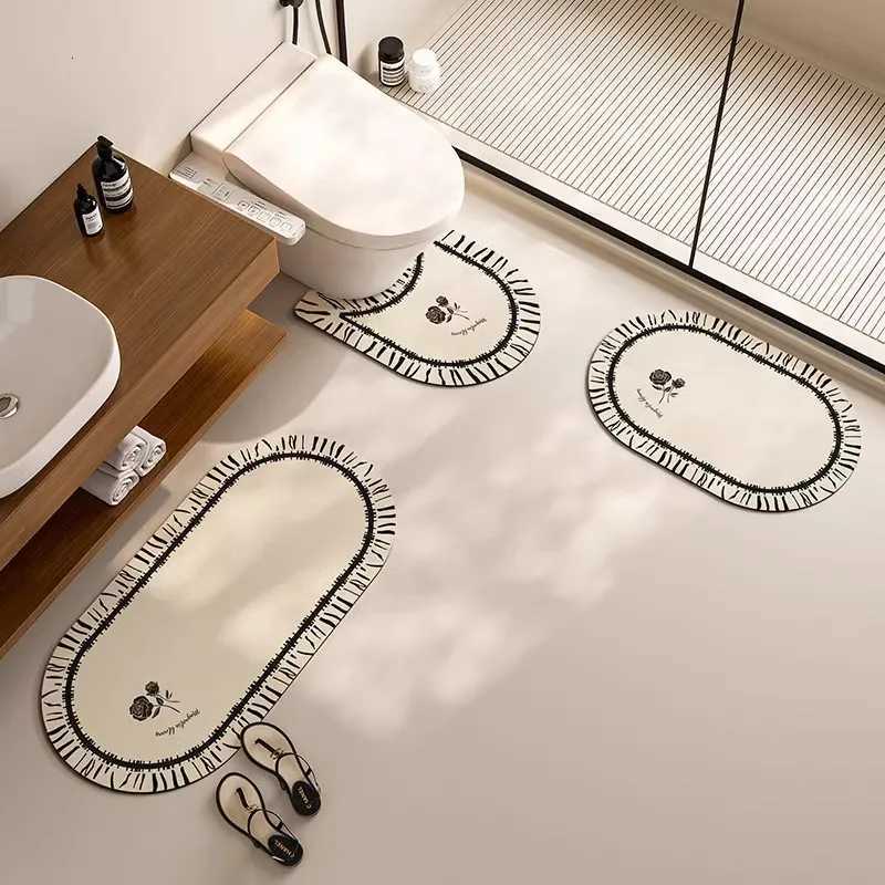 VIKAMA 3-Piece U-Shaped Toilet Edge Rug Bathroom Water Absorbing Foot Mat Toilet Room Anti-Slip Carpet Home Decoration H251205