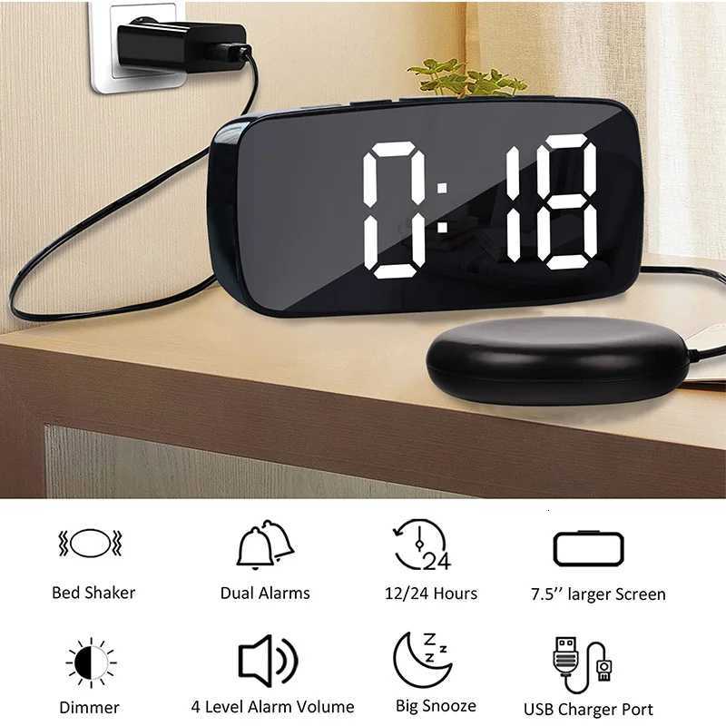 Super Loud Vibrating Alarm Clock with Bed Shaker Multifunctional Dual USB for Heavy Sleeper Deaf Hard of Hearing Snooze M251205 - view 6
