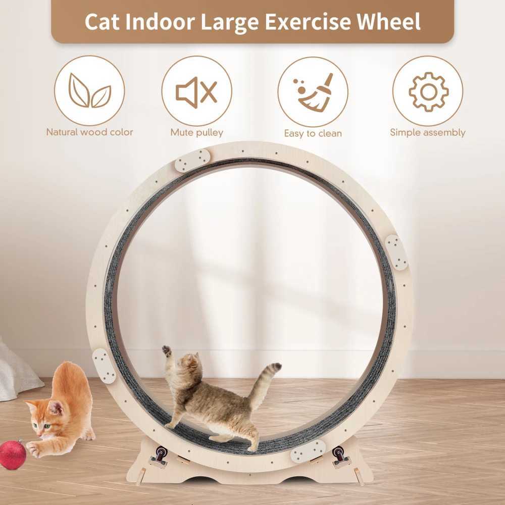Cat Exercise Wheel For Indoor Cats Cat Running Wheel With Carpeted Runway 41 Natural Wood Color M251205