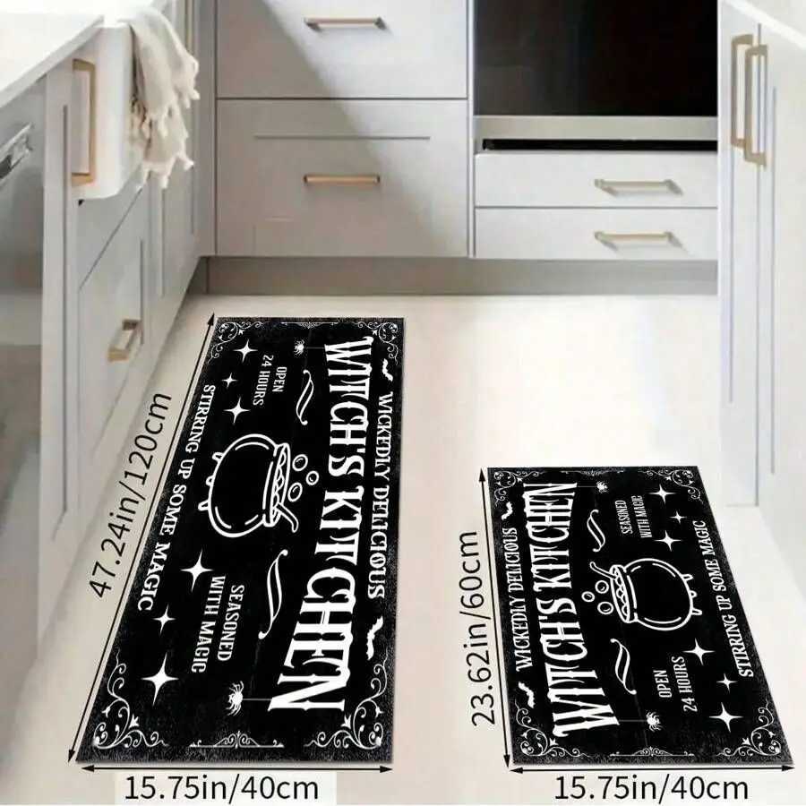 VIKAMA 1/2pcs Halloween Kitchen Rug Witch Outdoor Non-Slip Doormat Gothic Home Decor Laundry Room Hallway Rug Rag H251205