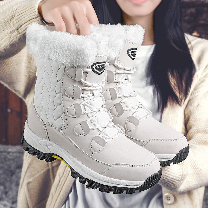 Winter Snow Boots Womens Non Slip Outdoor Waterproof Mid Calf Boots with Warm Faux Fur Lined Fashion Shoes 241218