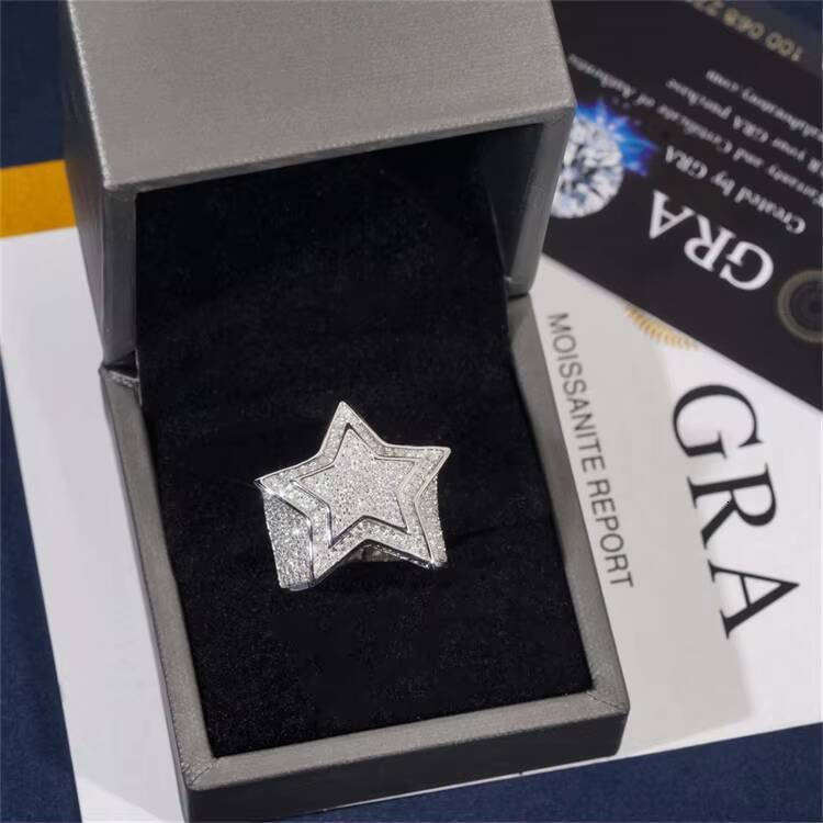 Wholesale Moissanite Ring Men Pentagram Ring Hip-Hop S925 Silver Moissanite Jewelry Star Ring