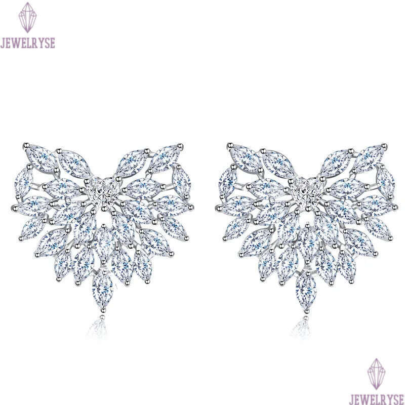 Gentlewomanly Luxury AAA Cubic Zirconia Heart Charm Designer Earrings Bride Wedding Jewelry White CZ Silver Earring Women Party Engagement Gift