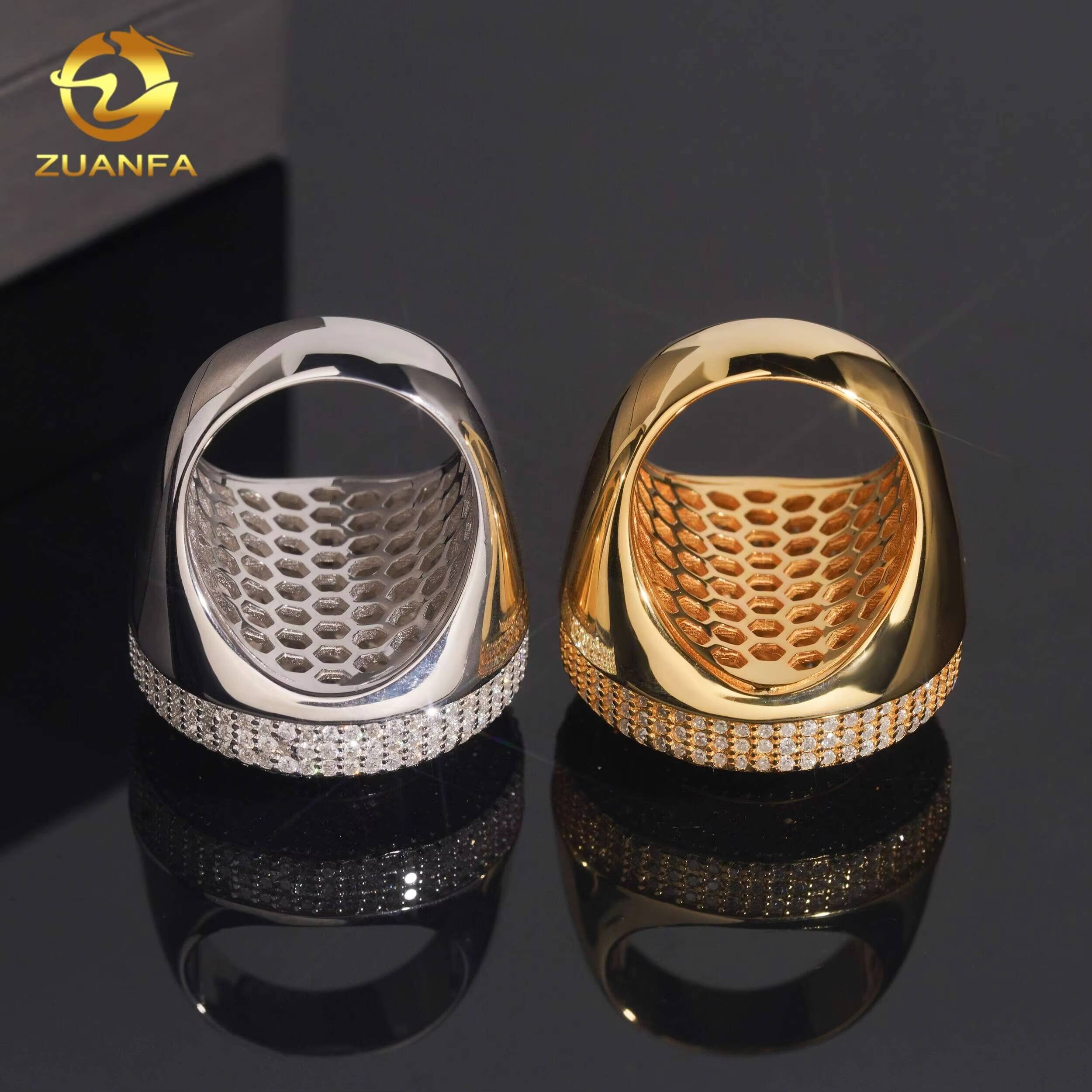 Ready to Ship Hip Hop Jewelry Iced Out Men Round Shape 925 Sterling Silver Moissanite Rings