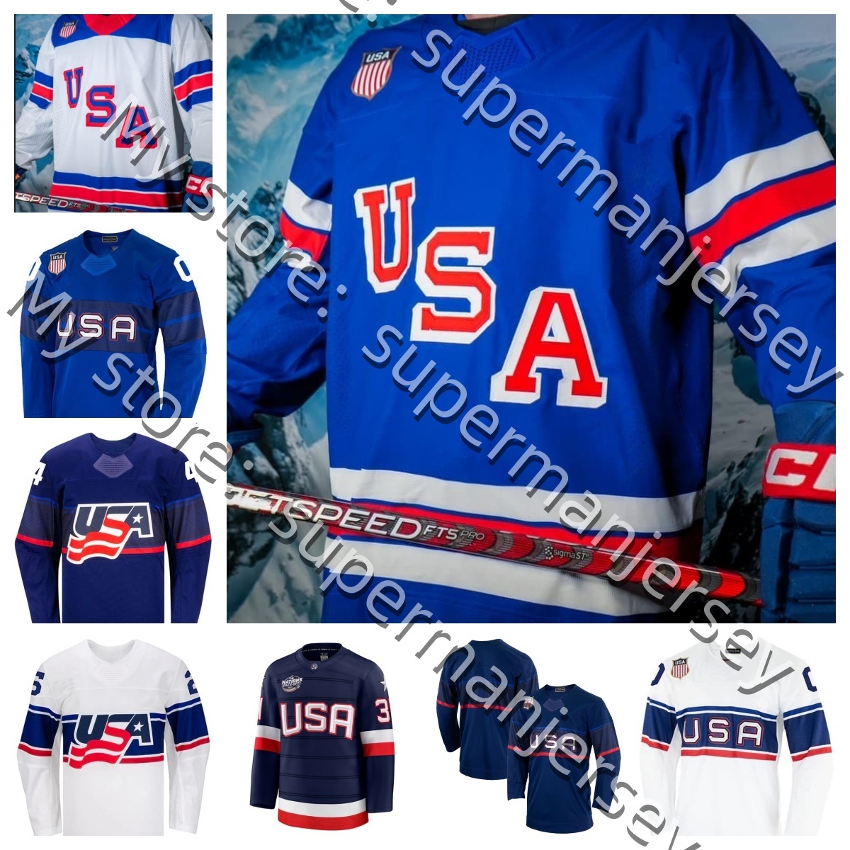 AustonS MatthewsS USA Team 2026 Olympices hockey jersey 43 Quinn Hughes Jack Eichel Charlie McAvoy JT Miller Matthew Tkachuk Cole Caufield Clayton Keller New